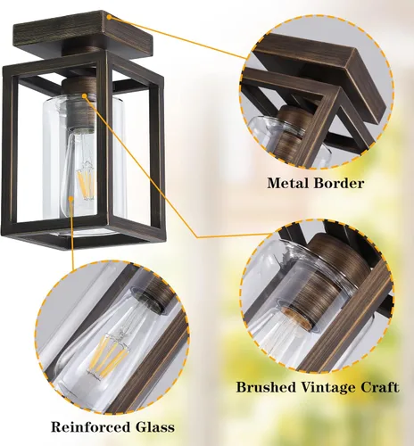 Vista 5 de Semi Flush Mount Ceiling Light Fixture, Bronze Metal Frame Ceiling Light with Clear Glass Shade, Farmhouse Light Fixtures Chandeliers for Dining