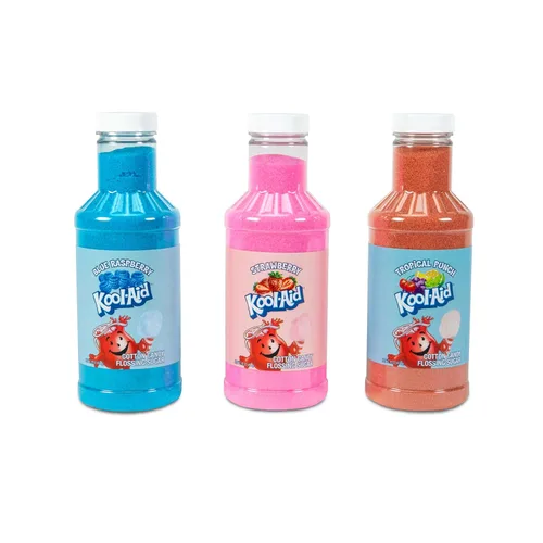 Vista 7 de Kit de Variedad de Dulces de Algodón Kool-Aid de Nostalgia – 3 Sabores de Azúcar de Algodón (Cereza Negra, Sharkleberry, Melocotón y Mango)