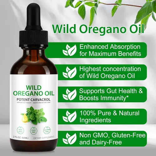 Vista 3 de Gotas de aceite de orégano silvestre, aceite de orégano con semillas negras, vitamina E, mezcla de hierbas líquidas para inmune, antioxidante