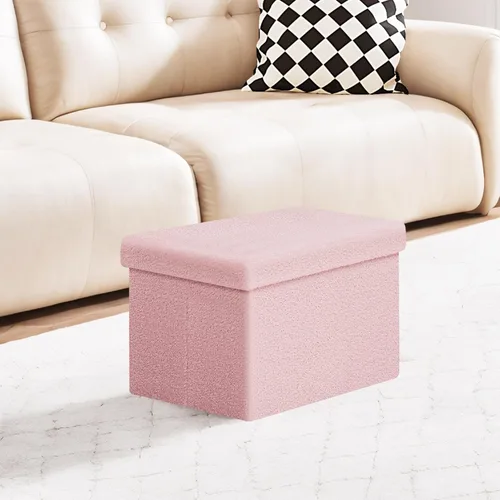 Vista 117 de PINPLUS Otomanas otomanas de almacenamiento con forma cuadrada con reposapiés de almacenamiento para sala de estar, asiento otomano Boucle para Gris