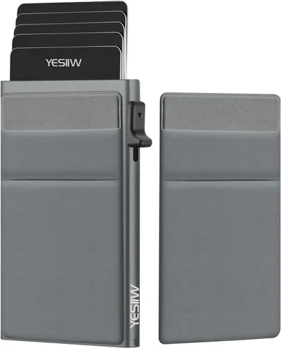 YESIIW Auto Pop up Credit Card Holder with Money Pocket Minimalist Business Card Wallet RFID Blocking for Men Smart Slim Aluminum Metal Debit Card