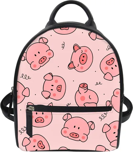 Aoopistc Mochila para niños pequeños, mochila de hombro de piel sintética con correas ajustables, mini bolsas, Lindo cerdo rosa., Mochilas Daypack