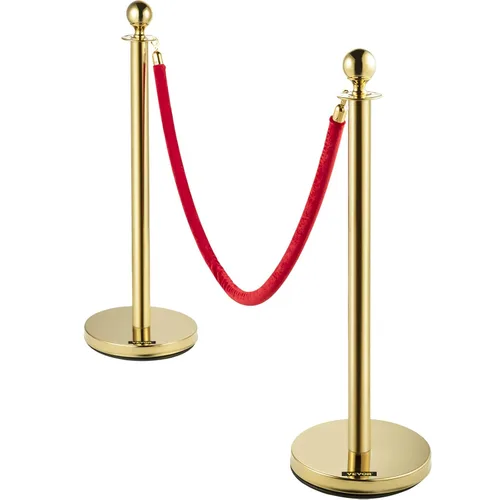 Vista 5 de VEVOR Soportes y cuerdas de terciopelo, 4 piezas, base sólida con poste de acero inoxidable, cuerdas y postes de terciopelo rojo de 5 pies, barreras