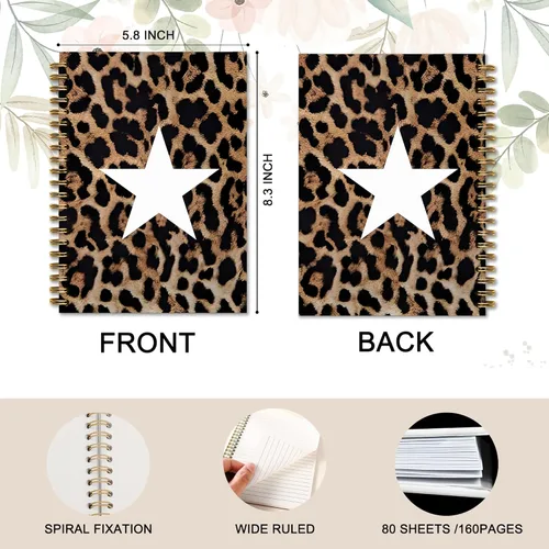 Vista 6 de Cuaderno en espiral con estampado de estrellas de leopardo y guepardo, cuaderno de tapa dura con estampado de guepardo estético funky