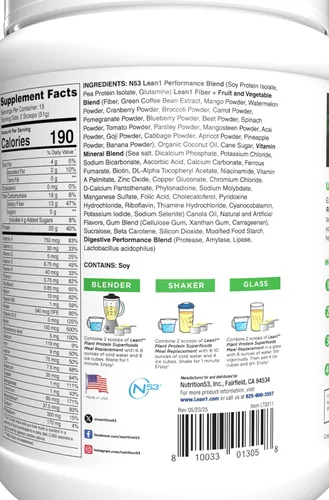 Vista 4 de Lean1 Proteína en polvo a base de plantas, reemplazo de comidas, sabor a plátano, 15 porciones