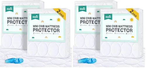 Vista 9 de Sábanas Protectoras de Colchón para Cuna Impermeables Paquete de 2, Funda Acolchada de Protector de Colchón para Cuna Ajustable para Colchón de Cama
