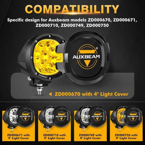 Vista 2 de Auxbeam Cubiertas protectoras redondas de la serie P4, tapa de lente LED negra de 4 pulgadas, protector contra impactos contra el polvo y cumple