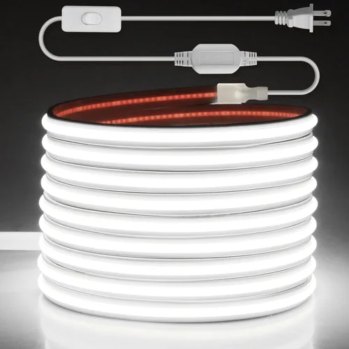Vista 10 de Aclorol Tira de luces LED COB AC de 110 V, color blanco cálido para dormitorio, 16.4 pies, 3000 K, 120 V, enchufable, tira de luces LED