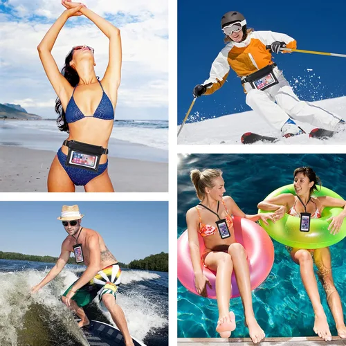 Vista 6 de TRICIA Paquete de 2 bolsas impermeables para teléfono y funda impermeable para teléfono celular, bolsa flotante universal impermeable para teléfono