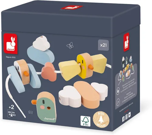 Vista 10 de Janod - Sweet Cocoon Thread Beads - 21 Birds, Wings and Clouds - Develops Fine Motor Skills - FSC Wooden Toy - Learning Game - From 24 Months, J04050