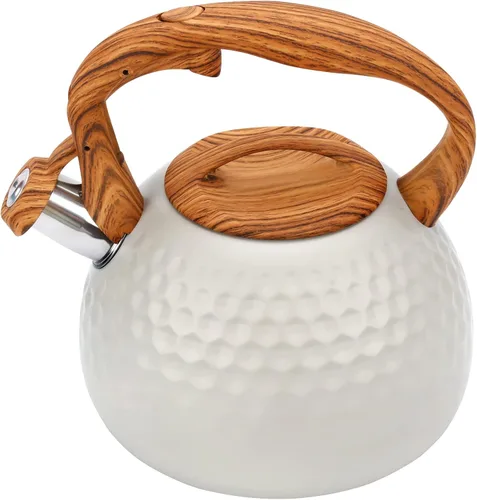 Vista 16 de Hervidor de Té Foedo para Estufa, Teteras Silbantes de 2.6 Cuartos para Estufa, Mango Plegable Resistente al Calor, Tetera Bonita (Beige)