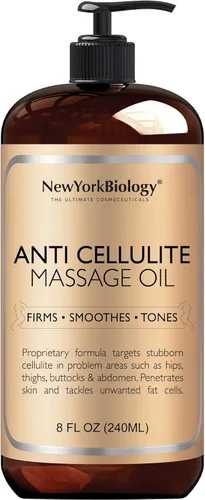 New York Biology Anti Cellulite Aceite de Masaje 8 Fl. oz – Hecho con Aceites 100% Naturales – Aceite Corporal para Terapia de Masaje, Relajación