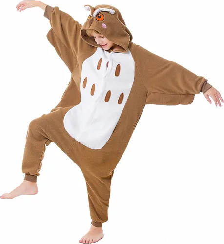 Vista 4 de Pijama de una pieza Canasour, mono de mapache, talla 4-10, unisex, para niño, Azul Lechuza