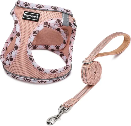 Vista 7 de Mercano Juego de arnés y correa de malla suave para perro, reflectante, transpirable, ligero, no asfixia, chaleco para caminar fácil a prueba