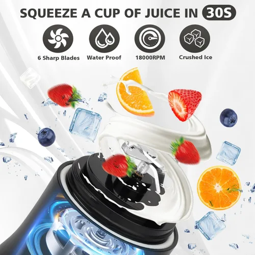 Vista 3 de Licuadora portátil para batidos y licuados, exprimidor personal de 20 onzas, botella mezcladora eléctrica de proteínas con funda aislada, recargable