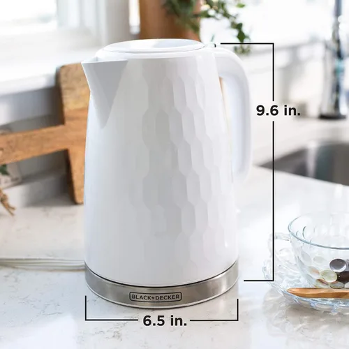 Vista 10 de BLACK+DECKER Hervidor eléctrico inalámbrico de 1.7L, KE1560W, textura premium, ventana de agua, hervir rápido, apagado automático, blanco