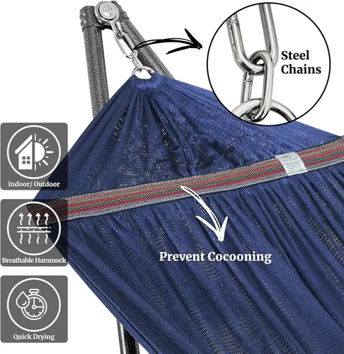 Vista 2 de Tranquillo Hamaca doble universal con soporte incluido para 2 personas/soporte plegable para hamaca de 600 libras de capacidad, estuche portátil