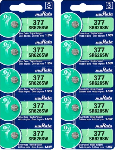 Vista 10 de Murata 377 SR626SW Batería 1.55V Celda de botón de reloj de óxido de plata - Sustituye a Sony 377 (2 baterías)