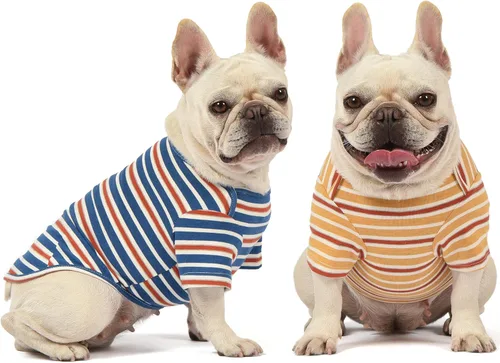 Vista 11 de Camisas para perros, chaleco de algodón a rayas, ropa elástica sin mangas para perros pequeños, paquete de 2 camisetas suaves y transpirables