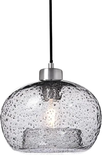 Luz Colgante de Cristal Semillado Rústico Soplado a Mano para Techo Suspendido, Lámpara Colgante con Polvo de Arena Negra, Transparente, Acabado de