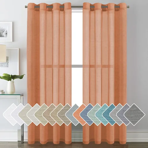 Vista 111 de H.VERESAILTEX - Cortinas de lino natural mezclado con 2 paneles semi transparentes de lino texturizado para sala de estar/dormitorio filtrado