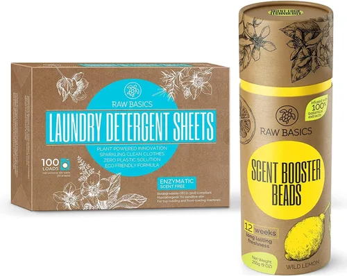 Potenciadores de aroma para lavadora, aroma de limón silvestre y hojas de detergente para ropa sin perfume, 100 cargas