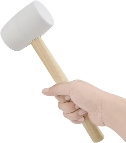 Vista 4 de Gunpla Mazo de goma – Mango de madera antideslizante de 8 onzas, mazo de cabeza de goma blanca suave de doble cara para bricolaje, ajuste