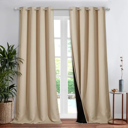 Vista 120 de NICETOWN Cortinas 100 % opacas con aislamiento térmico, panel de cortina deslizante de rendimiento que reduce el ruido con forro negro, bloqueo