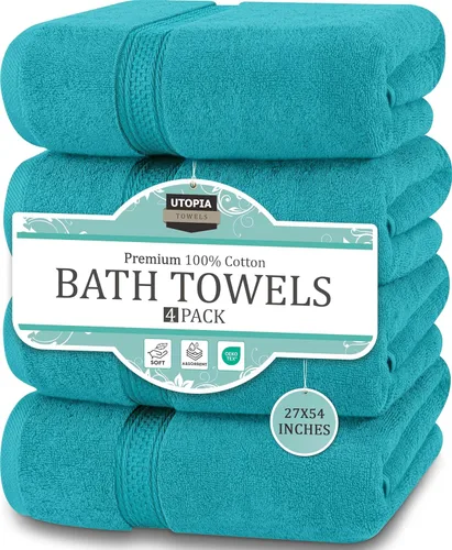 Vista 9 de Toallas de baño de algodón de lujo de 700 GSM (4 unidades, 27 x 54 pulgadas) por Utopia, Beige
