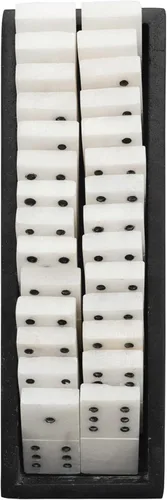 Vista 7 de Creative Co-Op Dominó de alabastro hecho a mano en bandeja de esteatita, blanco y negro