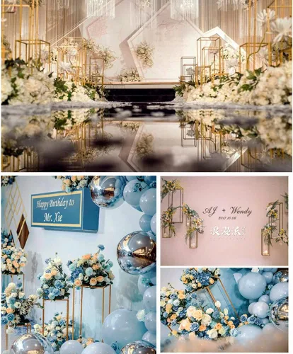 Vista 8 de TFCFL 4 jarrones para centros de mesa, soporte de flores de boda, soporte de arco de boda, jarrón de metal, soporte de columna, jarrón geométrico