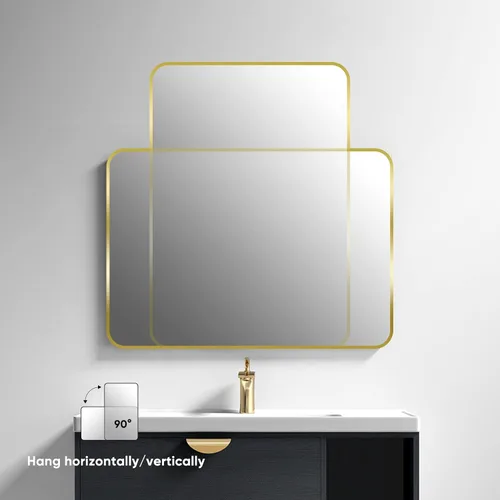 Vista 2 de SNUGACE Espejo de tocador de baño dorado para pared, espejo rectangular con marco de baño, 30 x 36 pulgadas, dorado