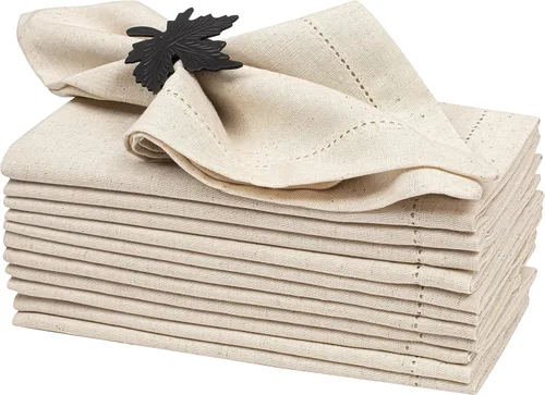 Juego de 12 servilletas de lino, 18 x 18 pulgadas, con vainica, servilletas de tela de lino natural para cena, servilletas de tela lavables,