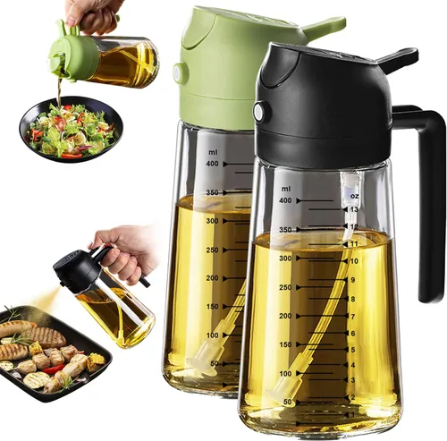 Vista 20 de TrendPlain - Pulverizador de aceite de oliva de vidrio de 16oz/470ml para cocinar – Botella dispensadora de aceite de oliva 2 en 1 para accesorios