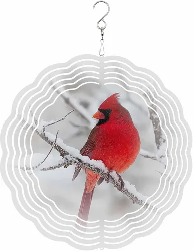 Molinillos de viento para patio y jardín, cardenales rojos de Navidad, esculturas de viento de metal 3D, para colgar en invierno, nieve, acero
