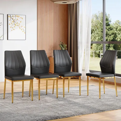 Set of 4 Dining Chairs with Ergonomic Shell-Pattern Backrest, 37 Inches High - Tech Fabric Comfort for Dining Room, Kitchen, and Table & Chair