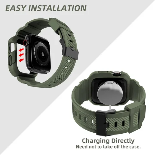 Vista 3 de OROBAY Correa Resistente Compatible con Apple Watch Banda de 45 mm/44 mm/42 mm con Estuche, Correa Antichoque para iWatch SE3 SE2 SE Series