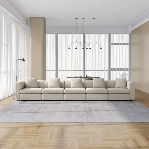 Vista 187 de Guyii Sofá modular de terciopelo, moderno sofá de 4 plazas de gran tamaño con 3 almohadas y reposapiés de almacenamiento, sofá convertible de 115.74