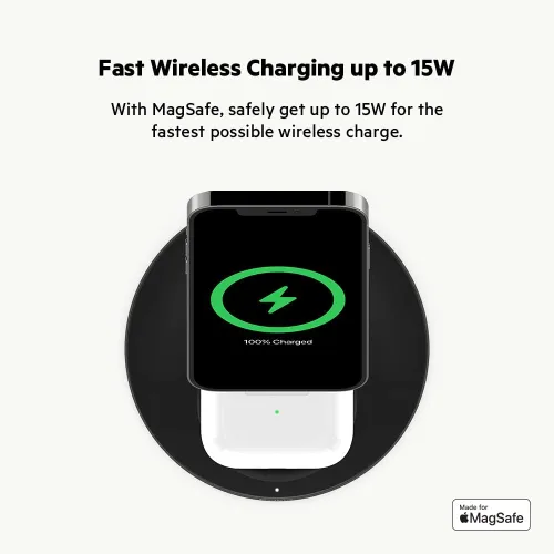 Vista 5 de Belkin MagSafe - Cargador inalámbrica 2 en 1, soporte de carga rápida de 15 W para iPhone 13, 12, Pro, Pro Max, Mini, AirPods