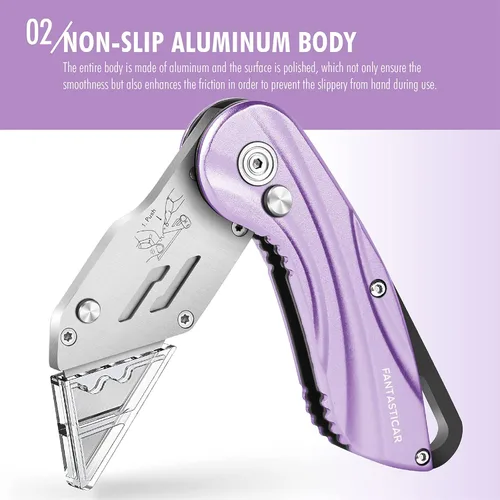 Vista 2 de FantastiCAR - Cuchillo plegable con caja para regalo, cuchillo utilitario de metal resistente con 5 cuchillas adicionales, cambio rápido
