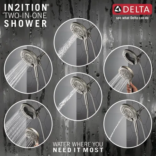 Vista 8 de Delta Faucet - Cabezal de ducha doble In2ition de 7 ajustes con rociador de mano, cabezal de ducha cromado con manguera, cabezales de ducha y duchas