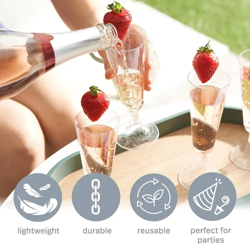 Vista 5 de MATANA 50 copas de champán de plástico de 5 onzas con purpurina plateada, resistentes y reutilizables, cócteles, prosecco, mimosa, copas de tostado