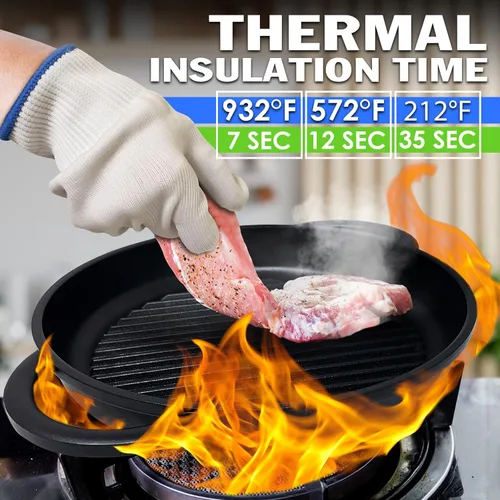 Vista 3 de 2 Pairs Heat Resistant Gloves for Grilling - 9.45 Inch Durable Aramid Oven Gloves with Fingers - Full Hand Protection, Functionality, Easy to Use