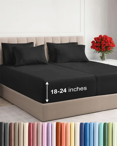 Vista 57 de Juego de sábanas de bolsillo extraprofundo, transpirables, refrescantes, suaves, de ajuste fácil y seguro, sin arrugas y cómodas, para hotel, 4