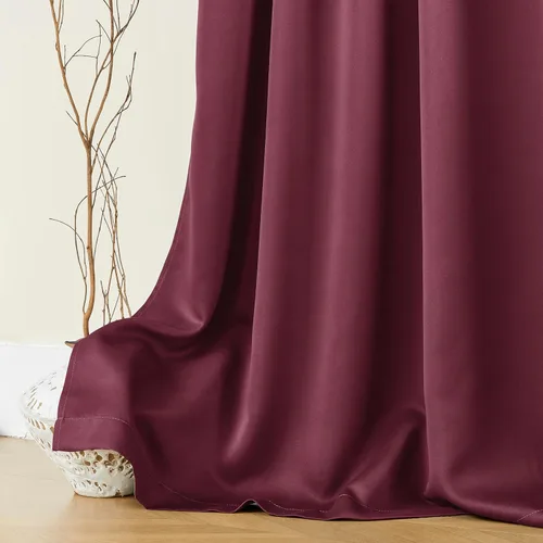 Vista 6 de SHINELAND Cortinas opacas de arándano borgoña de 102 pulgadas de largo, juego de 2 paneles para puerta corrediza de cristal, sala de estar, cortinas