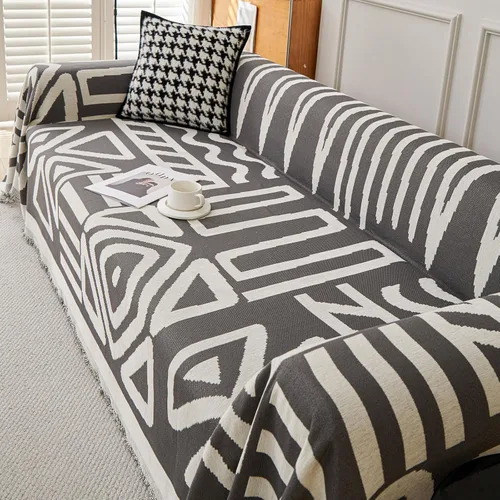 Vista 33 de VClife Funda para Sofá Lavable de Felpa Funda de Sofá Slipcover con Borlas 71''x150''- Funda de Sofá Moderna Minimalista de Jacquard a Rayas Blanco