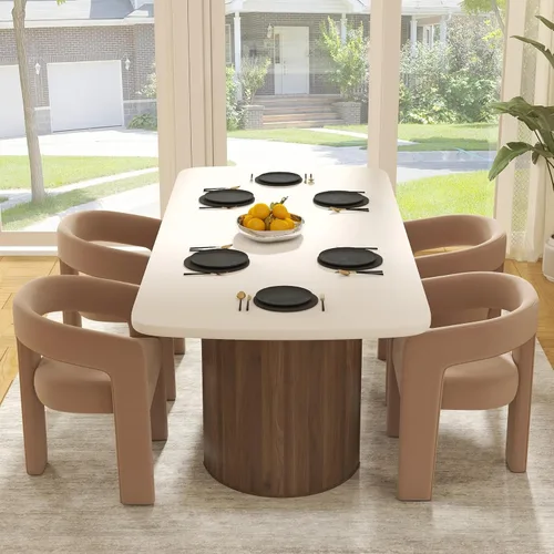 Vista 23 de RIVOVA Silla de comedor moderna de barril, silla lateral acolchada en lino con brazos cómoda para tocador, silla para comedor, sala de estar