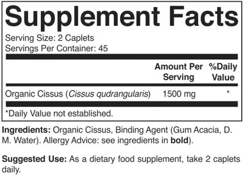 Vista 3 de Brieofood Organic Cissus Quadrangularis 1500mg, 45 porciones, vegetariano, sin gluten, 90 tabletas vegetarianas