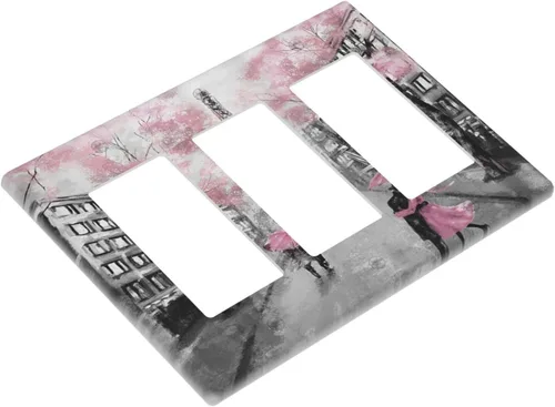 Vista 3 de París Street Torre Eiffel rosa floral triple interruptor de luz interruptor de luz decorativa placa de pared 3 bandas decoración de toma