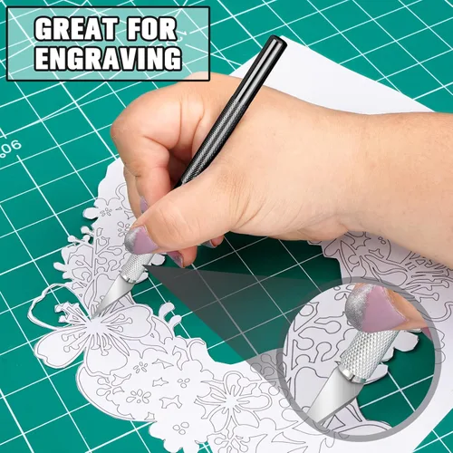 Vista 2 de DIYSELF Juego de 2 cuchillos Exacto para manualidades, arte y cuero - Cuchillo de precisión con 20 cuchillas #11 (negro)